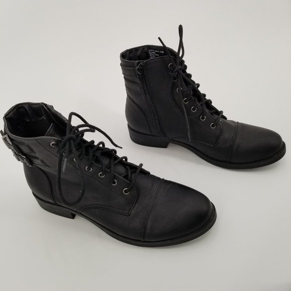 Madden Girl Shoes - Madden Girl Faux Leather Combat Boots Flint Black